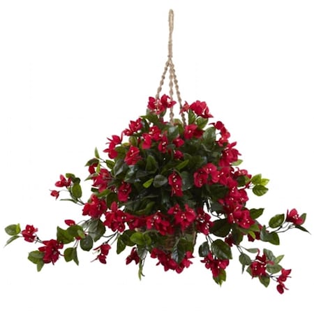 Nearly Natural Bougainvillea Hanging Basket UV Resistant- Indoor and Outdoor - Red 6845-RD